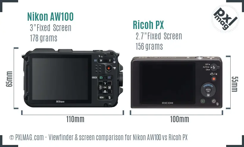 Nikon AW100 vs Ricoh PX Screen and Viewfinder comparison