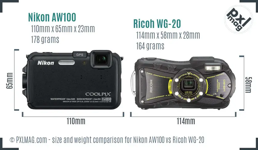 Nikon AW100 vs Ricoh WG-20 size comparison Nikon AW100 vs Ricoh WG-20 size comparison
