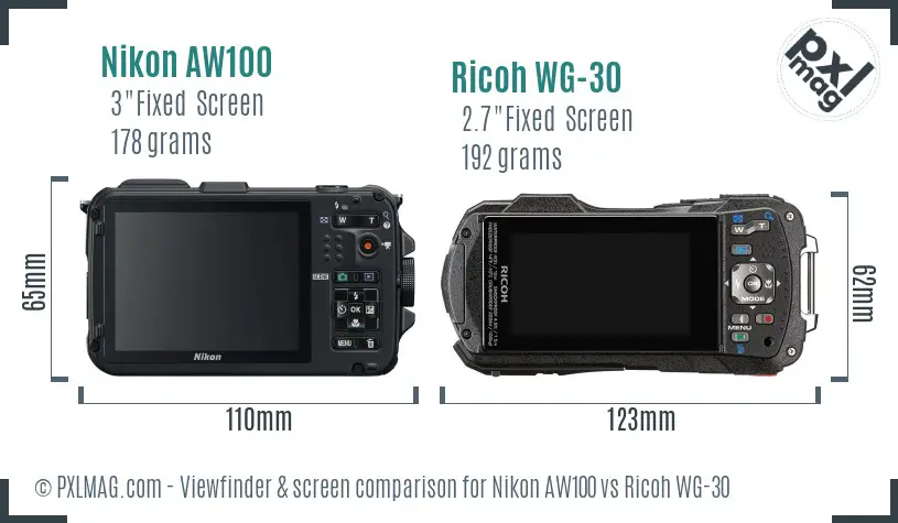 Nikon AW100 vs Ricoh WG-30 Screen and Viewfinder comparison