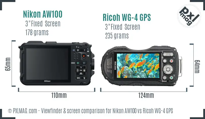 Nikon AW100 vs Ricoh WG-4 GPS Screen and Viewfinder comparison