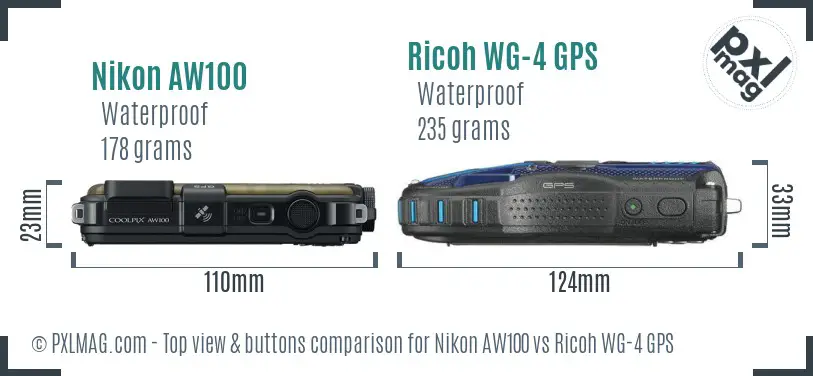 Nikon AW100 vs Ricoh WG-4 GPS top view buttons comparison