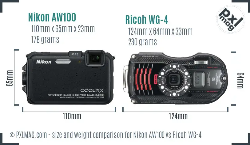 Nikon AW100 vs Ricoh WG-4 size comparison
