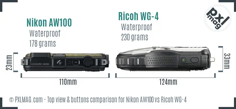 Nikon AW100 vs Ricoh WG-4 top view buttons comparison
