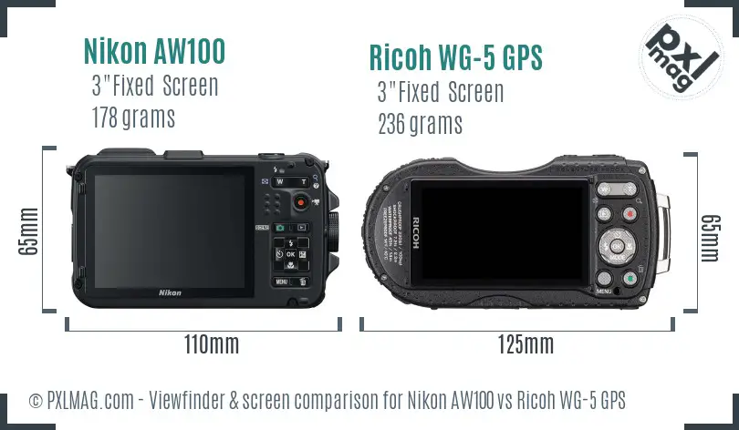 Nikon AW100 vs Ricoh WG-5 GPS Screen and Viewfinder comparison