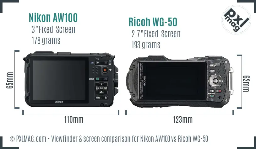 Nikon AW100 vs Ricoh WG-50 Screen and Viewfinder comparison