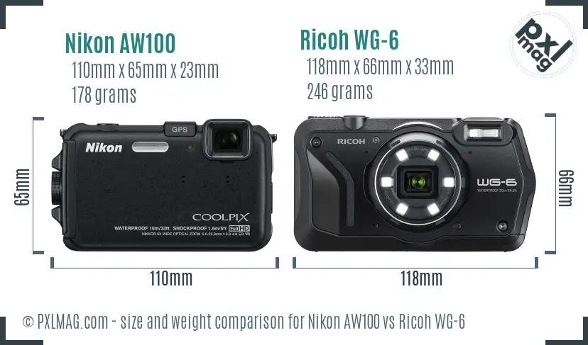 Nikon AW100 vs Ricoh WG-6 size comparison