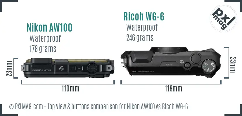 Nikon AW100 vs Ricoh WG-6 top view buttons comparison