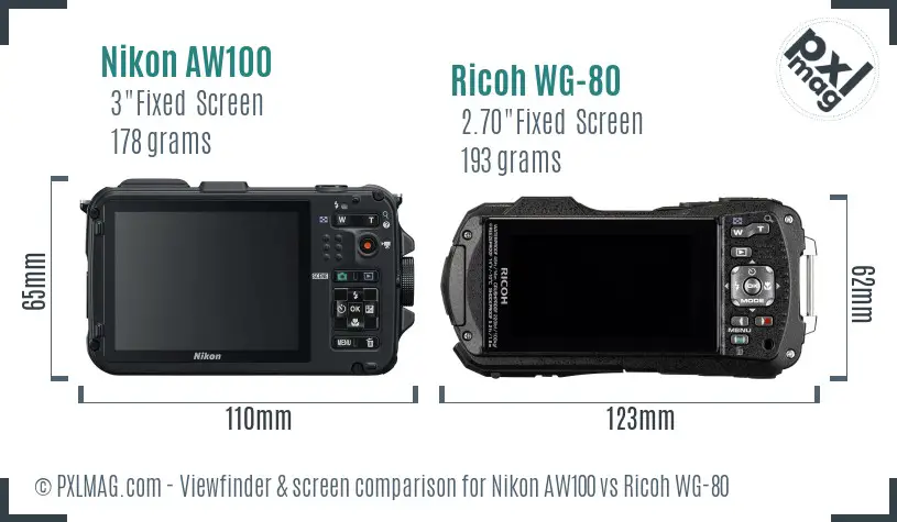 Nikon AW100 vs Ricoh WG-80 Screen and Viewfinder comparison