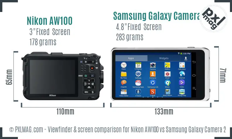 Nikon AW100 vs Samsung Galaxy Camera 2 Screen and Viewfinder comparison
