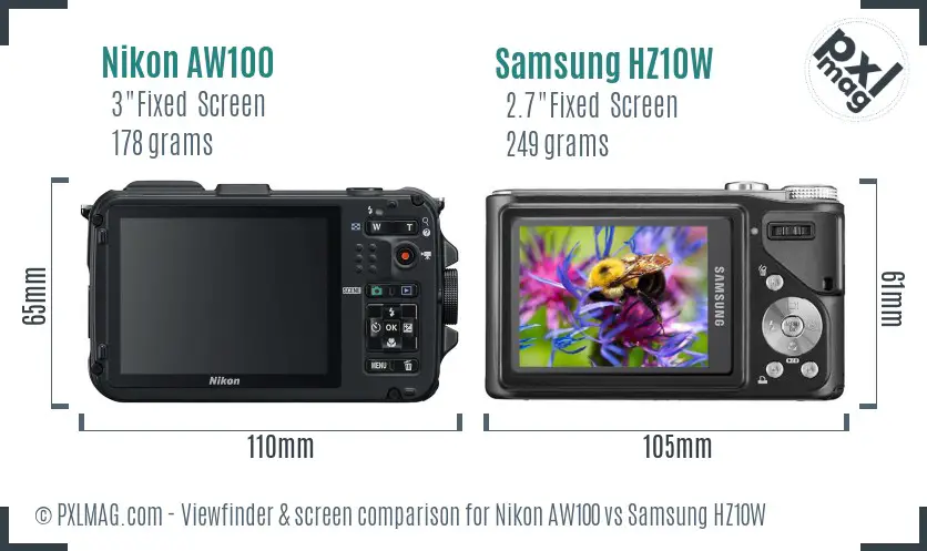 Nikon AW100 vs Samsung HZ10W Screen and Viewfinder comparison