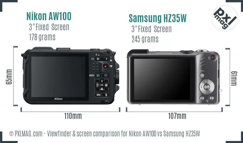 Nikon AW100 vs Samsung HZ35W Screen and Viewfinder comparison