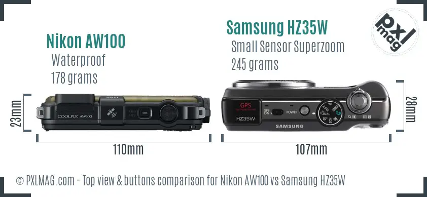 Nikon AW100 vs Samsung HZ35W top view buttons comparison