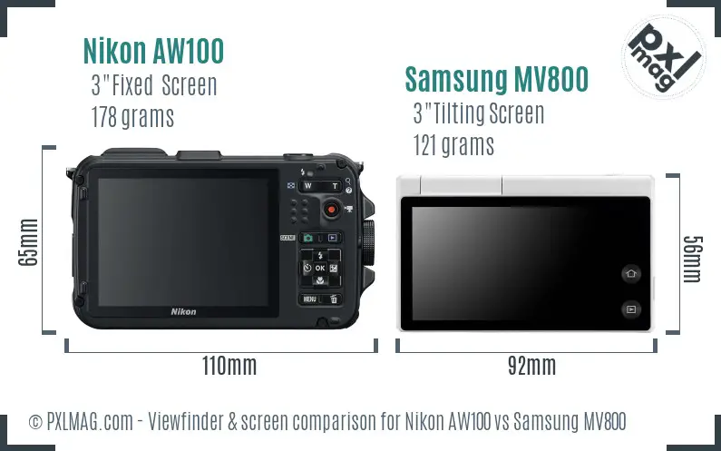 Nikon AW100 vs Samsung MV800 Screen and Viewfinder comparison