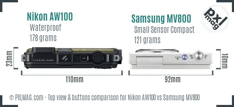 Nikon AW100 vs Samsung MV800 top view buttons comparison