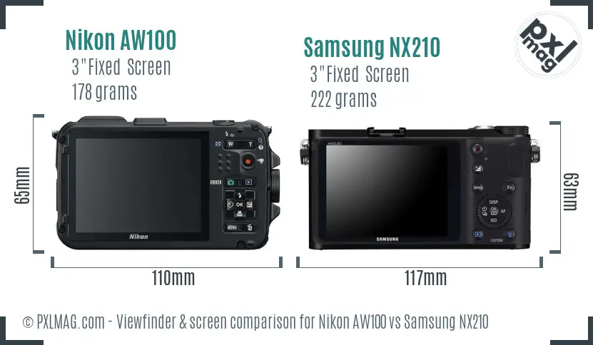 Nikon AW100 vs Samsung NX210 Screen and Viewfinder comparison