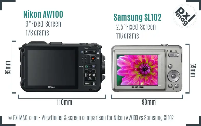 Nikon AW100 vs Samsung SL102 Screen and Viewfinder comparison