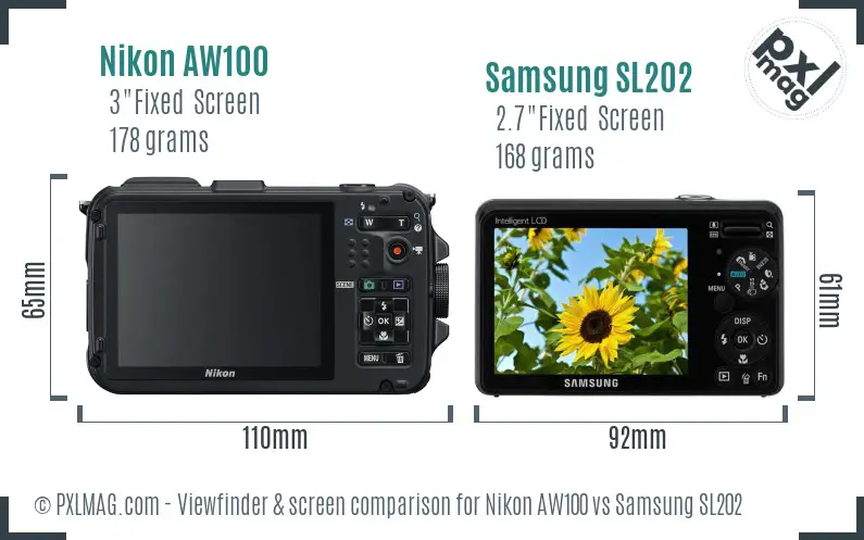 Nikon AW100 vs Samsung SL202 Screen and Viewfinder comparison