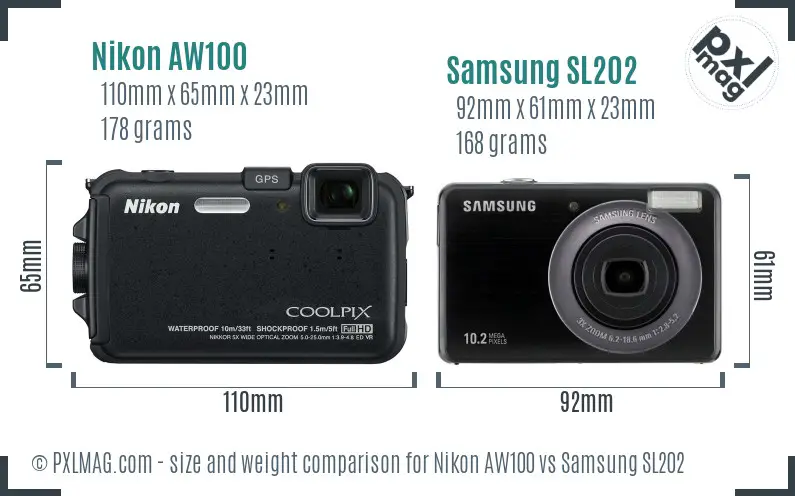 Nikon AW100 vs Samsung SL202 size comparison