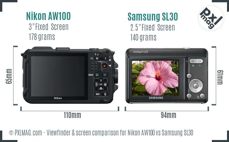 Nikon AW100 vs Samsung SL30 Screen and Viewfinder comparison