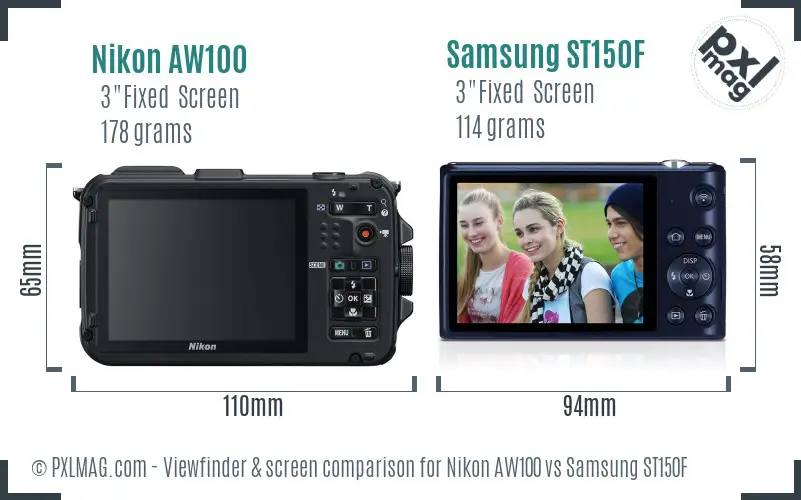 Nikon AW100 vs Samsung ST150F Screen and Viewfinder comparison