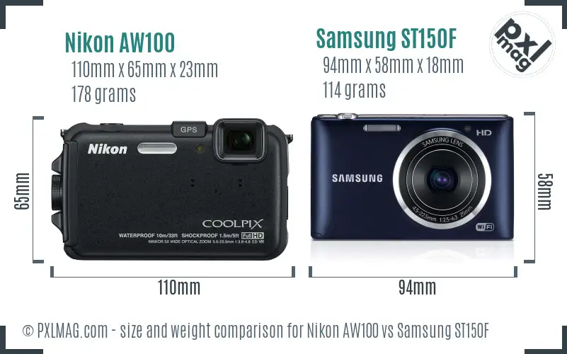 Nikon AW100 vs Samsung ST150F size comparison