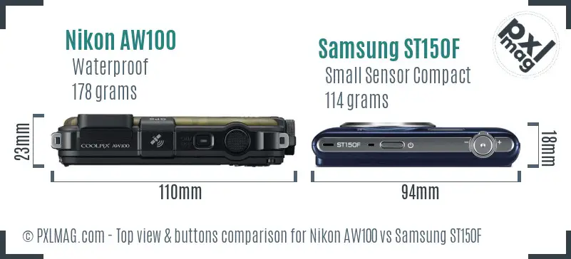 Nikon AW100 vs Samsung ST150F top view buttons comparison