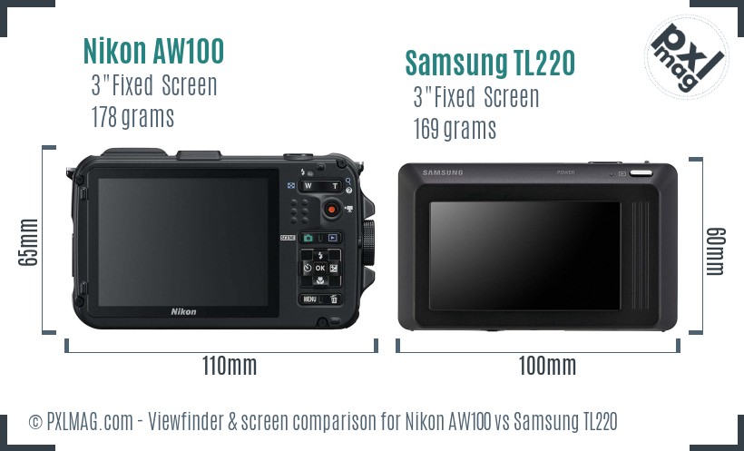 Nikon AW100 vs Samsung TL220 Screen and Viewfinder comparison