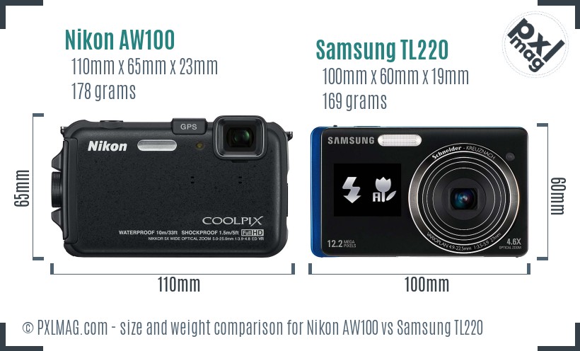 Nikon AW100 vs Samsung TL220 size comparison