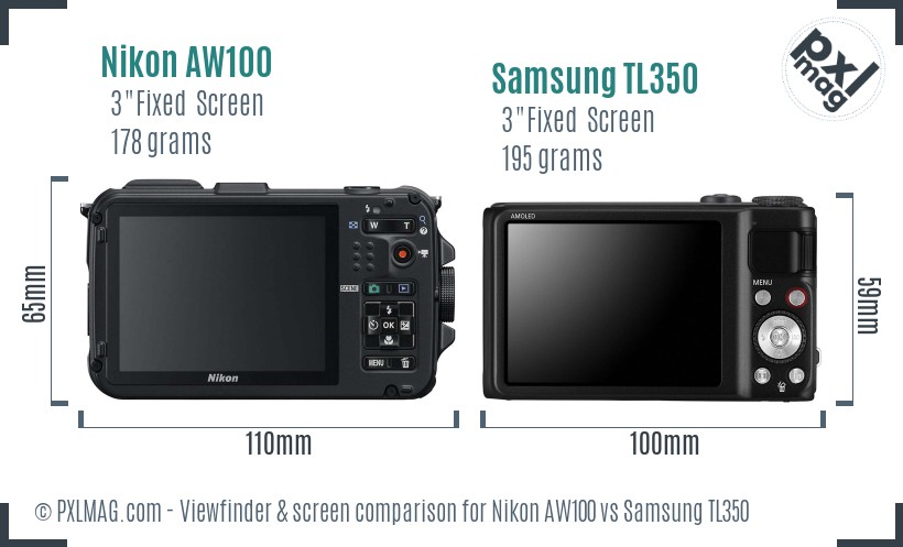 Nikon AW100 vs Samsung TL350 Screen and Viewfinder comparison