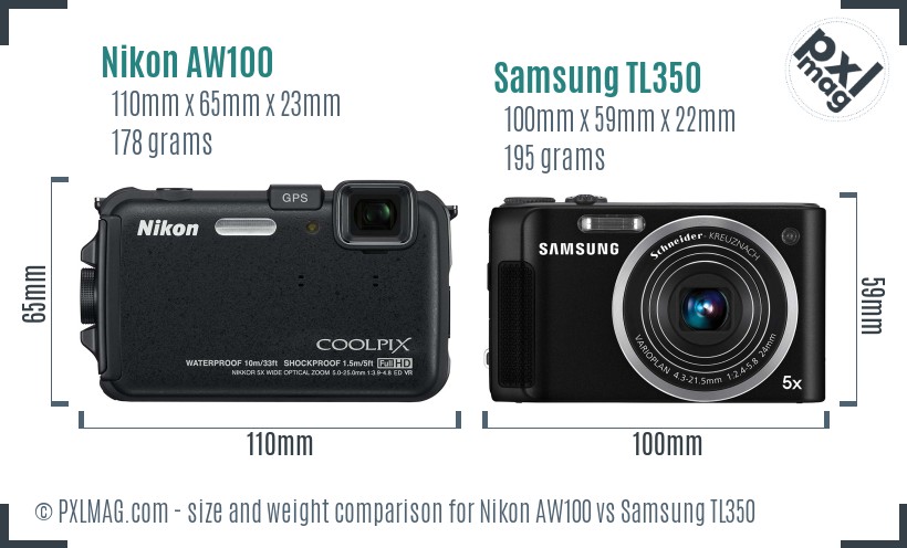 Nikon AW100 vs Samsung TL350 size comparison Nikon AW100 vs Samsung TL350 size comparison