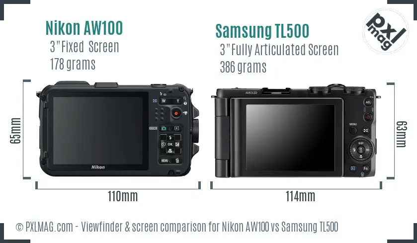 Nikon AW100 vs Samsung TL500 Screen and Viewfinder comparison
