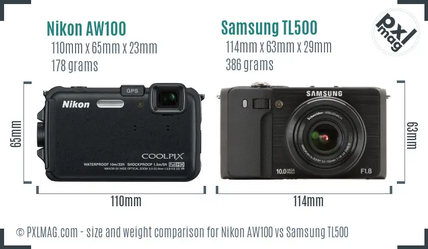 Nikon AW100 vs Samsung TL500 size comparison Nikon AW100 vs Samsung TL500 size comparison
