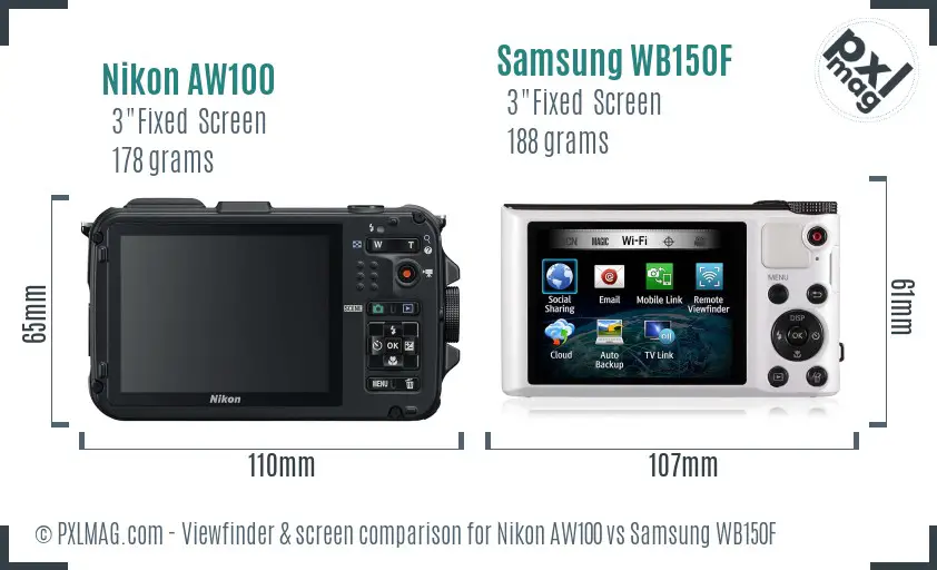 Nikon AW100 vs Samsung WB150F Screen and Viewfinder comparison Nikon AW100 vs Samsung WB150F Screen and Viewfinder comparison
