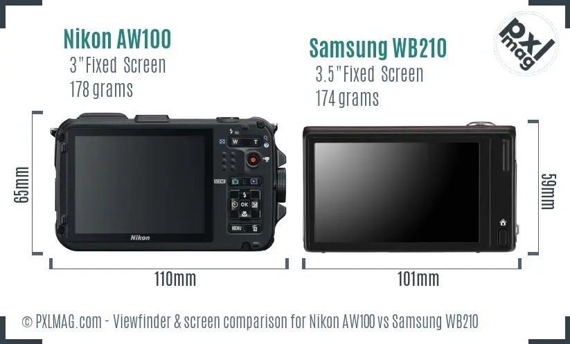 Nikon AW100 vs Samsung WB210 Screen and Viewfinder comparison Nikon AW100 vs Samsung WB210 Screen and Viewfinder comparison