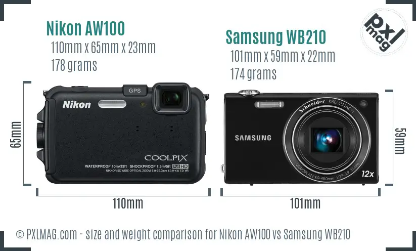 Nikon AW100 vs Samsung WB210 size comparison Nikon AW100 vs Samsung WB210 size comparison