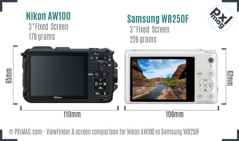 Nikon AW100 vs Samsung WB250F Screen and Viewfinder comparison