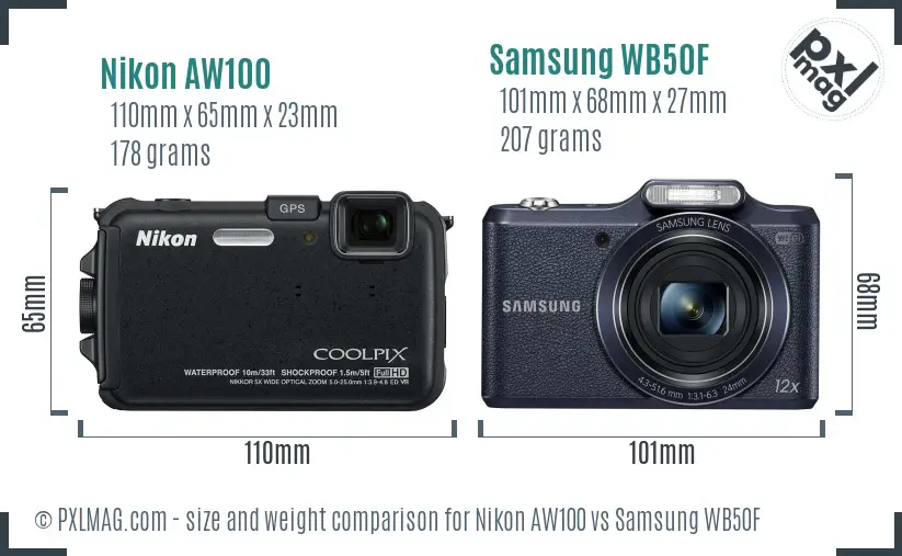 Nikon AW100 vs Samsung WB50F size comparison Nikon AW100 vs Samsung WB50F size comparison