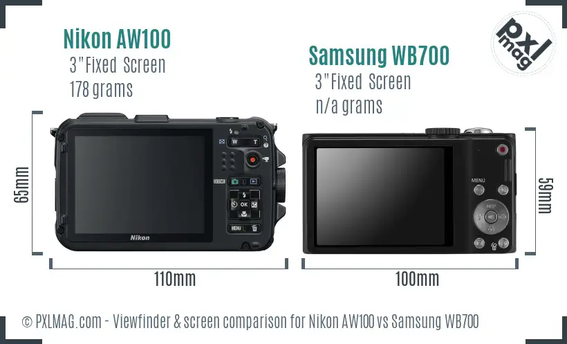 Nikon AW100 vs Samsung WB700 Screen and Viewfinder comparison