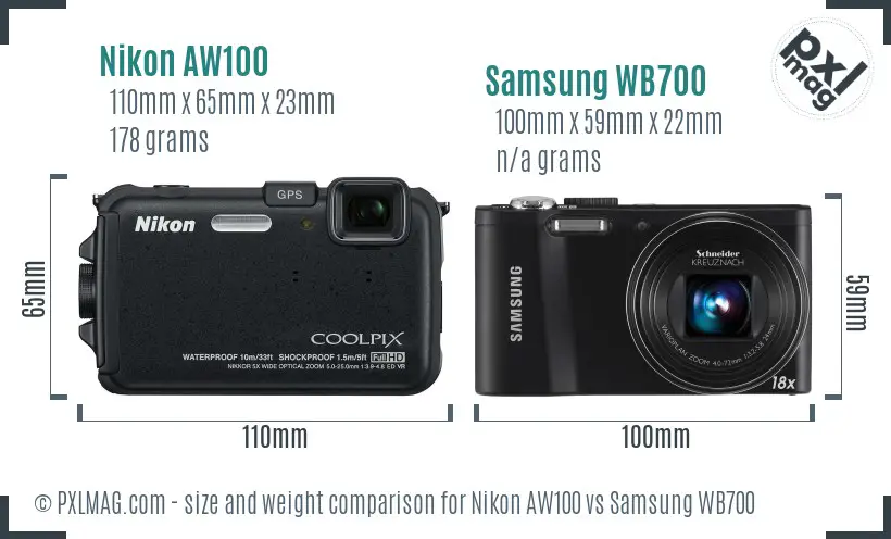 Nikon AW100 vs Samsung WB700 size comparison Nikon AW100 vs Samsung WB700 size comparison