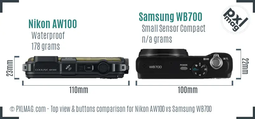 Nikon AW100 vs Samsung WB700 top view buttons comparison