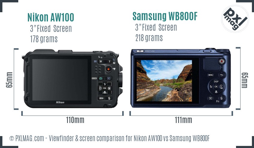 Nikon AW100 vs Samsung WB800F Screen and Viewfinder comparison