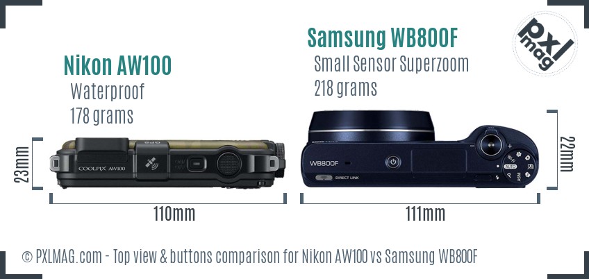 Nikon AW100 vs Samsung WB800F top view buttons comparison