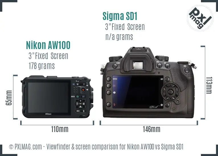 Nikon AW100 vs Sigma SD1 Screen and Viewfinder comparison