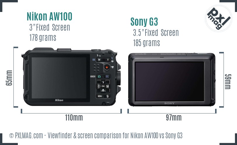 Nikon AW100 vs Sony G3 Screen and Viewfinder comparison
