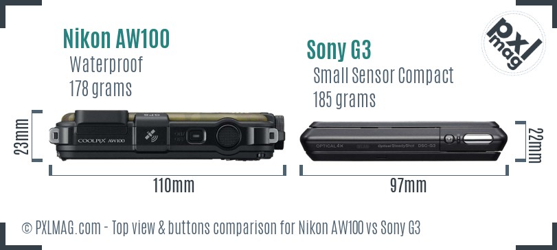 Nikon AW100 vs Sony G3 top view buttons comparison