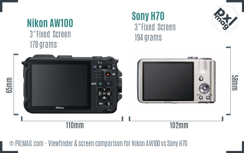 Nikon AW100 vs Sony H70 Screen and Viewfinder comparison