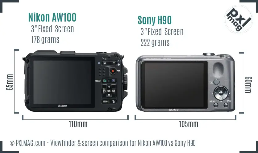 Nikon AW100 vs Sony H90 Screen and Viewfinder comparison Nikon AW100 vs Sony H90 Screen and Viewfinder comparison