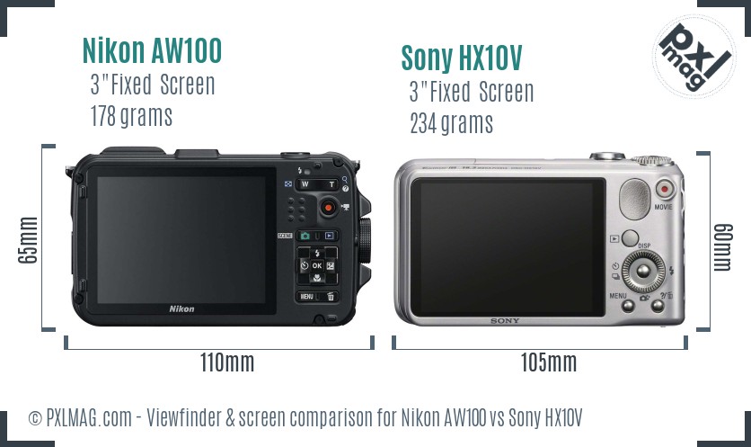 Nikon AW100 vs Sony HX10V Screen and Viewfinder comparison