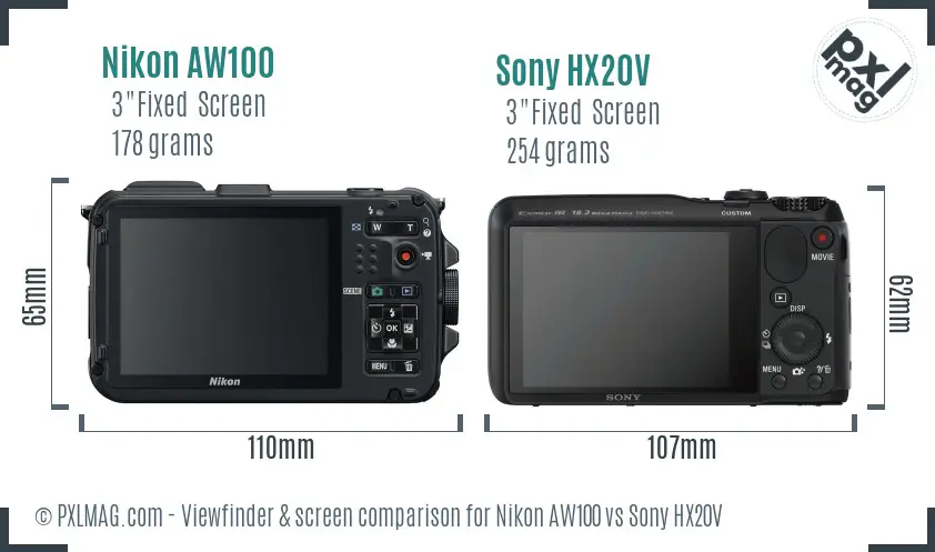 Nikon AW100 vs Sony HX20V Screen and Viewfinder comparison Nikon AW100 vs Sony HX20V Screen and Viewfinder comparison