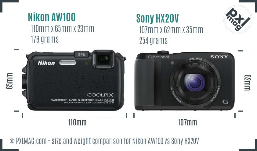 Nikon AW100 vs Sony HX20V size comparison Nikon AW100 vs Sony HX20V size comparison